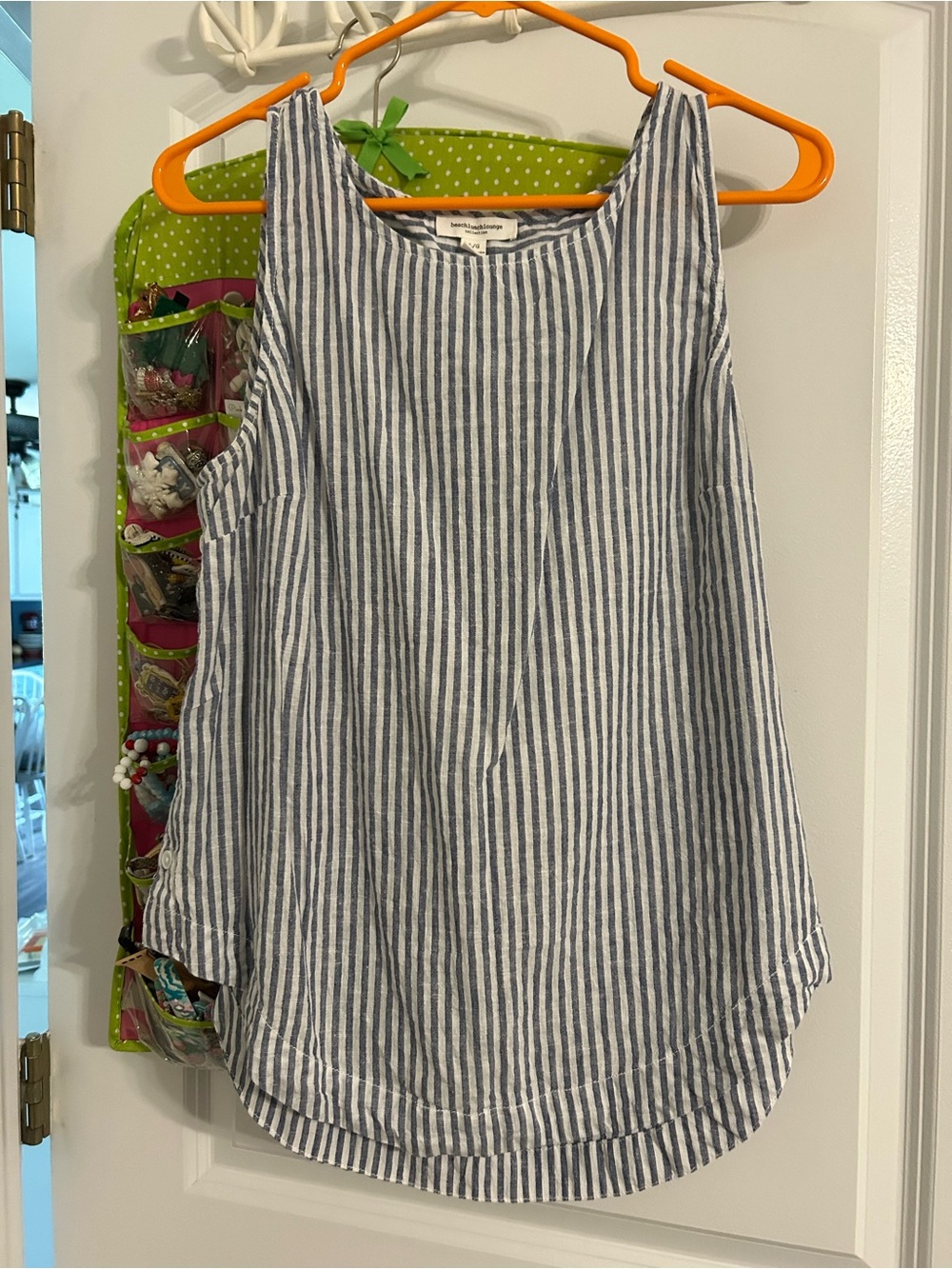 Blue and White Vertical Stripe Sleeveless Linen Tank